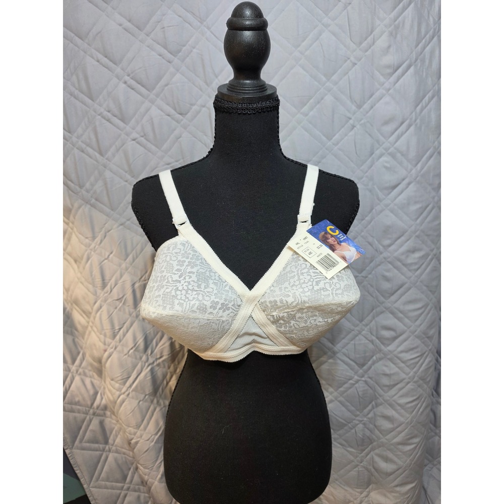 Vintage Walmart White Lace Cross Over Support Wireless Bra 40C Style 7545 NWT